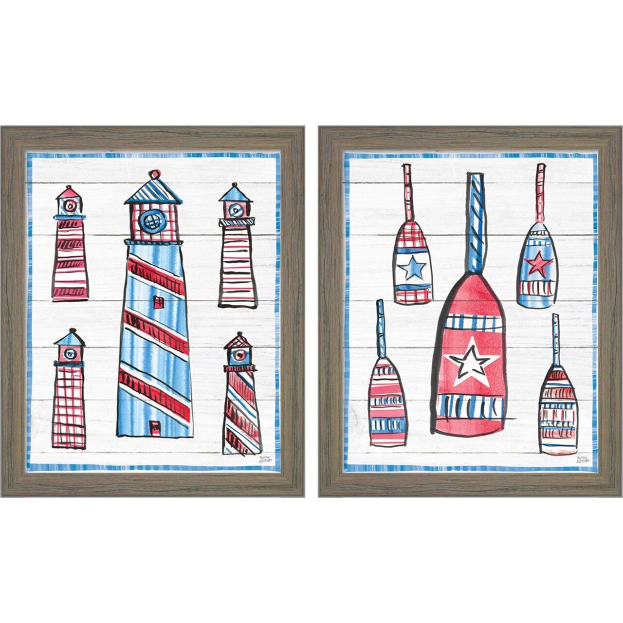 Coastal Americana Shiplap by Melissa Averinos, 2 Piece Rustic Gray Framed Art Set